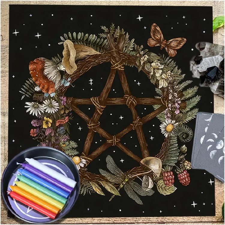 Star Plant Pattern Astrology Tablecloth Altars Cloth Square Divinations Card Table Cloth Witchcrafts Deck Cloth