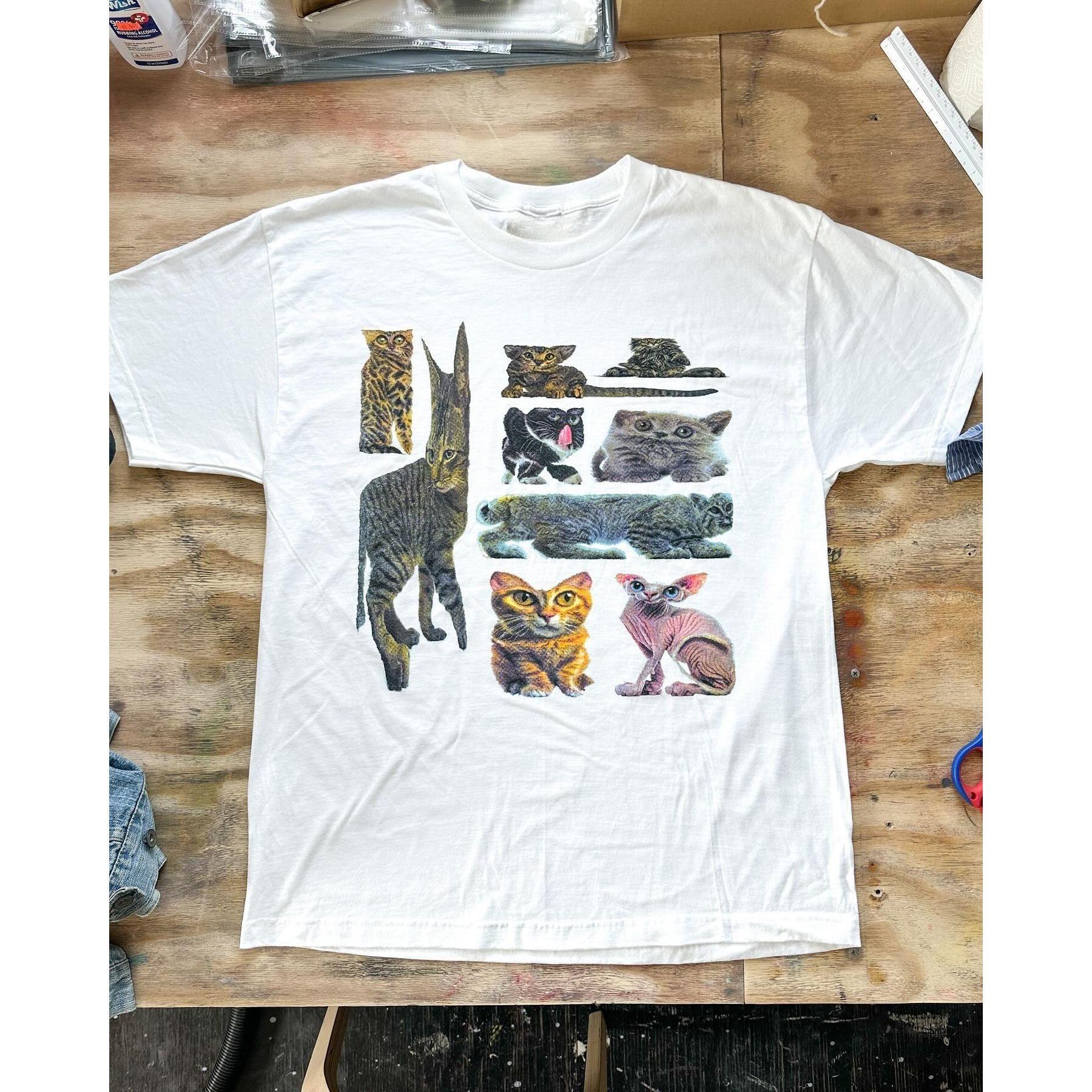 

Vintage House, NoT Realistic Cat, Ins Vintage Style, Trendy Short-sleeved T-shirt, High-end Hiphop Casual Style M