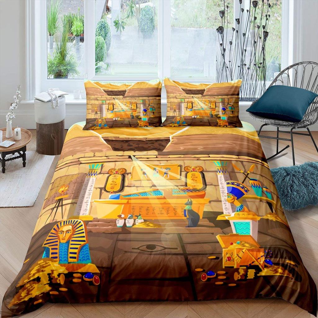 Ancient Egypt Pharaoh King Queen Duvet Cover African Egyptian Style Bedding Set For Teens Adults Black Tribe Ethnic Quilt Cover
