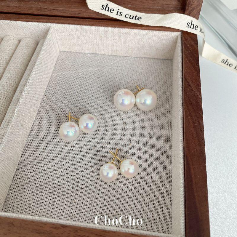 

Instagram Blogger Hong Kong Style Retro Pearl Stud Earrings Japanese Pink Pearl 10mm 925 Silver Needle