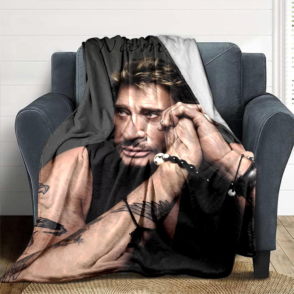 Customiz Name Personality Johnny Hallyday Blanket Soft &Warm Sofa Office Bed Travel Lunch Break Blanket, Gift Suitable All Seasons