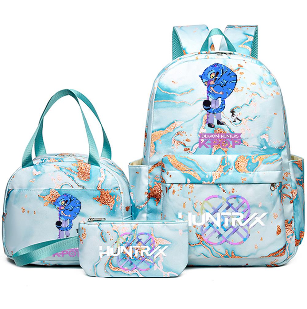 3Pcs/set Anime K-Pop Demon Hunters Printed Backpack Handbag Pencil Case for Teenager Student Bookbag Schoolbag Women Large Capacity Waterproof Bag