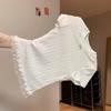 Ballet Style Lace Splicing Right Shoulder Short-sleeved T-shirt for Women Summer New Temperament Slimming Top