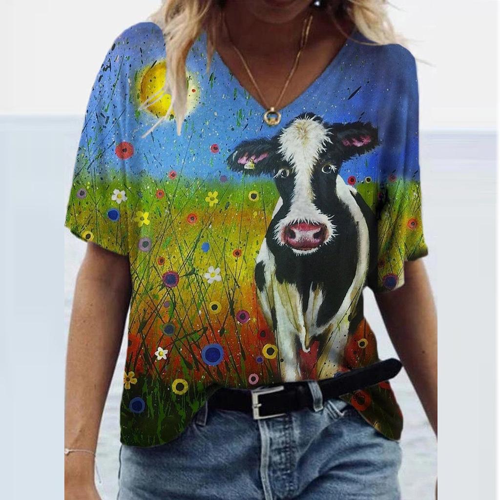 Fashion Women's Summer Printed Short Sleeve Crew-Neck T-Shirt Casual Tee Tops