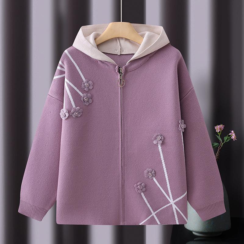 

2025 New Style Autumn Knit Zip-Up Cardigan for Middle-Aged & Elderly Women XL (90-115 jin)