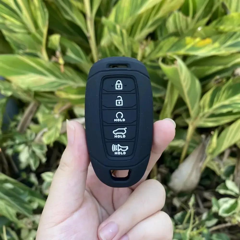 For Hyundai Palisade Ix35 Tucson Accent Santa Fe Solaris ELANTRA Azera 5 Button Silicone Car Key Cover Case Keychain Accessories