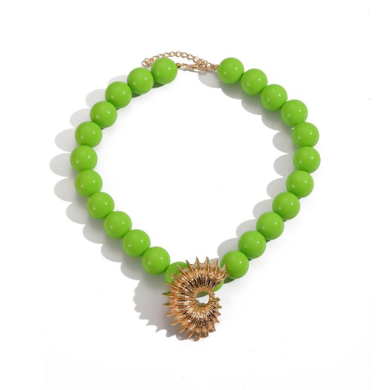 Colorful Acrylic Geometric Bead Necklace Women Layered Minimalist Choker Chain In Pastel Bold Tones Green