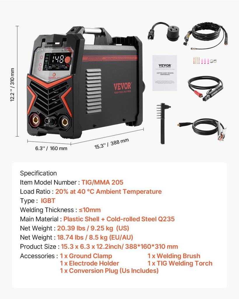 TIG Welder 3-In-1 Welding Machine Pulse MMA Stick IGBT Inverter LED
