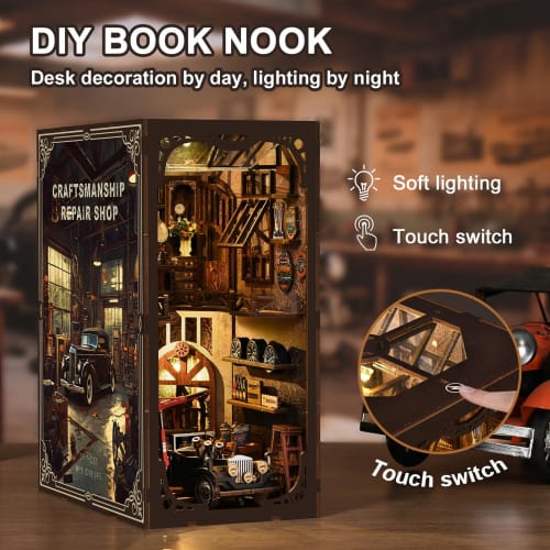 Wooden DIY Dollhouse Miniature 3D Bookstand Holiday Gift Architectural Scenario (Authentic Repair Shop)