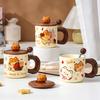 Cute cartoon cute pet bread cat mug high value office water cup with lid household milk breakfast cup
