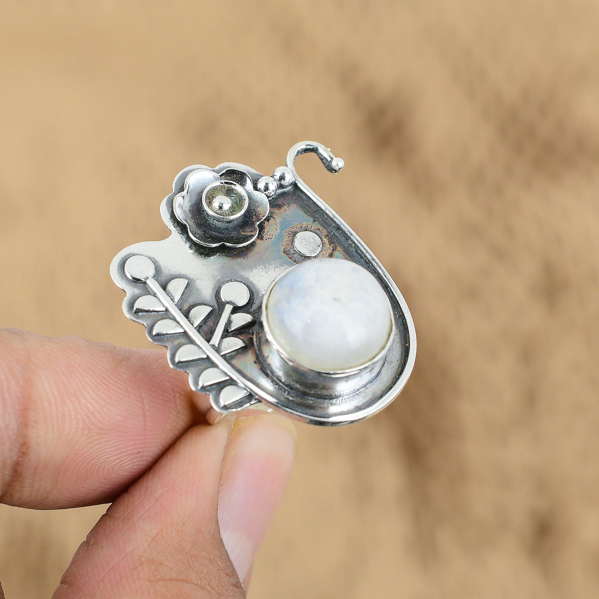 

Mothers day Deal 925 Silver Round Rainbow Moonstone Gemstone Flower Ring Jewelry Yes