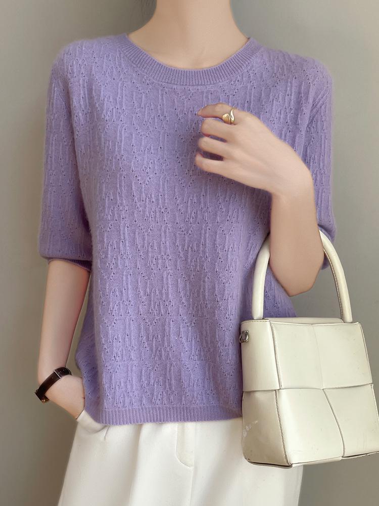 Top Tricotat Jacquard Ajour cu Gât Rotund pentru Femei - Colecția de Primăvară Timpurie și Toamnă