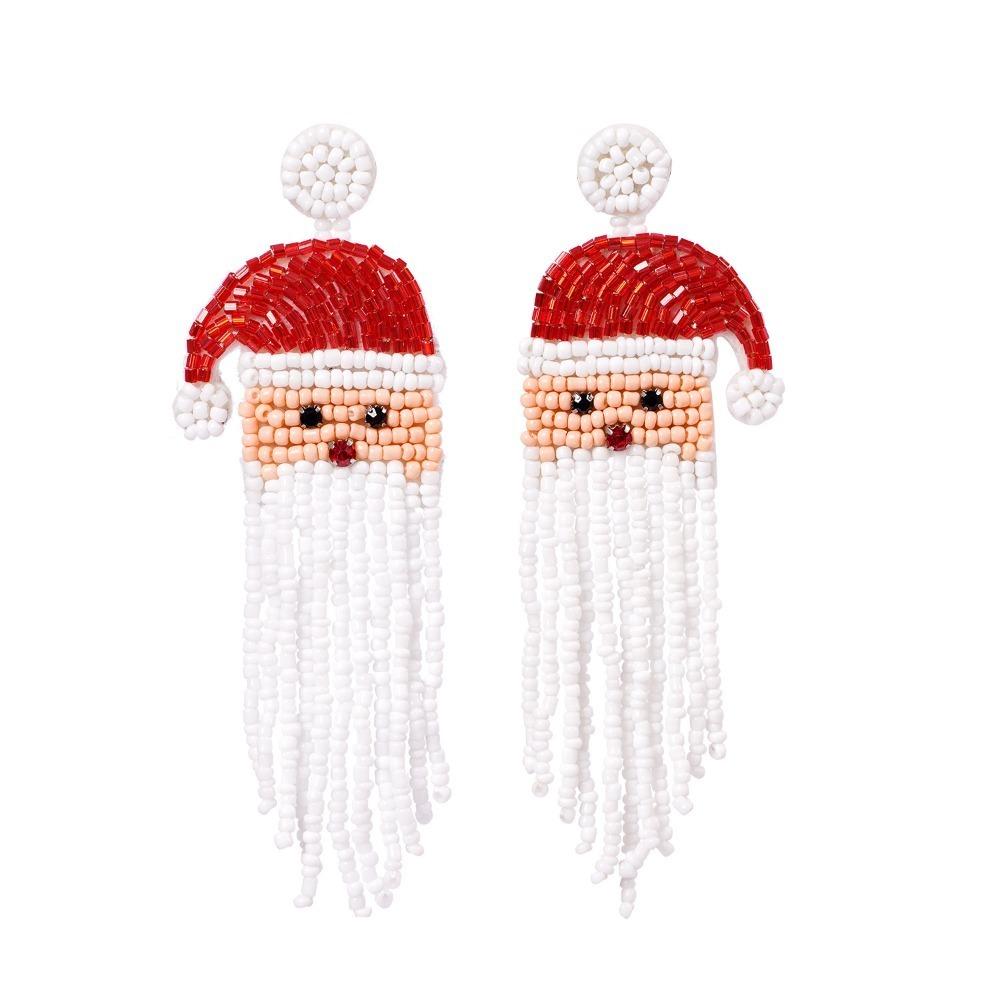 Santa Claus Merry Christmas Earrings Xmas Boots Ear Stud Handmade Beaded Ear Drop  New Year