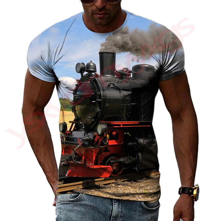 Retro parní lokomotiva Výchozí bod průmyslové revoluce Hip Hop Pánská trička 3D tisk Tričko s kulatým výstřihem Krátký rukáv