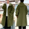 Men Trench Coat Hooded Loose Mid Length Big Pockets Long Sleeve Windproof