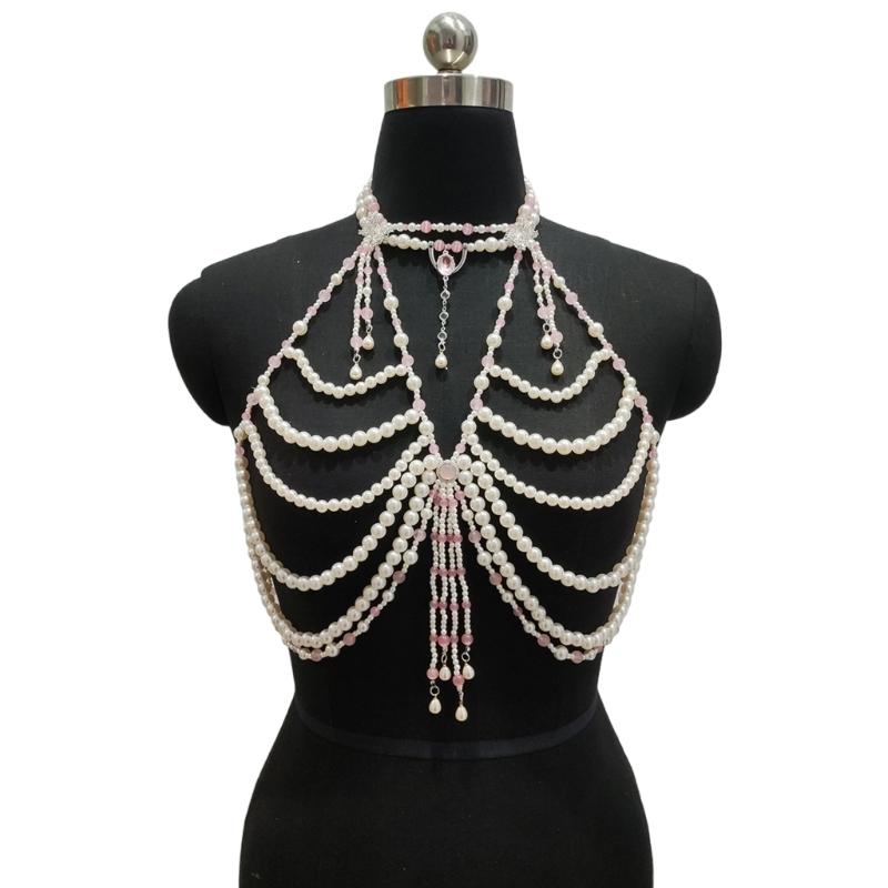 Adjustable Pearls Body Jewelry Body Chain Decoration for Trendy Women Strapless Dresses and Casual Stylish Outfits
