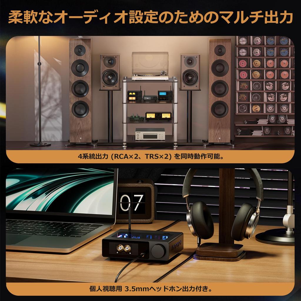 Ampapa Q1 Doppio DAC HiFi DAC USB DSD512 Amplificatore per Cuffie Bluetooth con Amplificatore Stereo Domestico Ascolto da Scrivania Convertitore DA Convertitore 768kHz/32bit