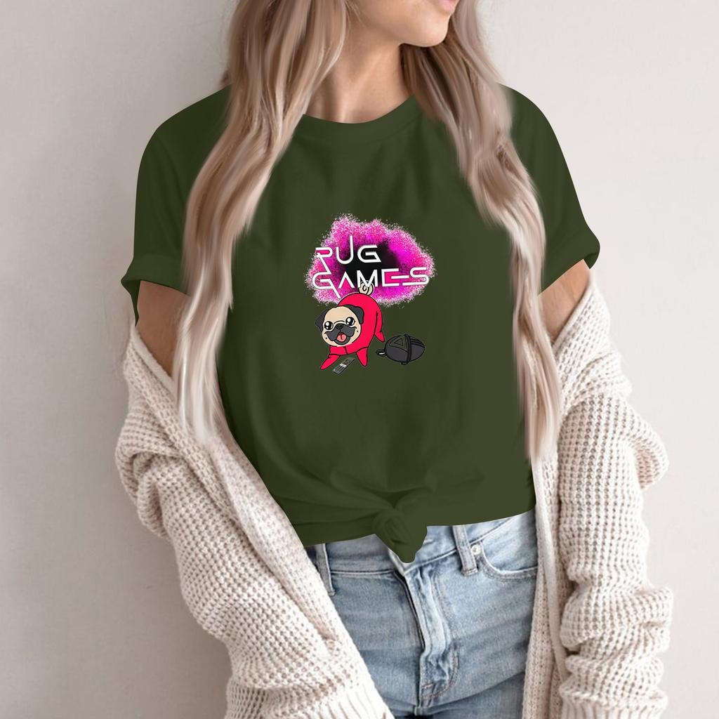 Damen Rundhals Bedrucktes Kurzarm T-Shirt Top