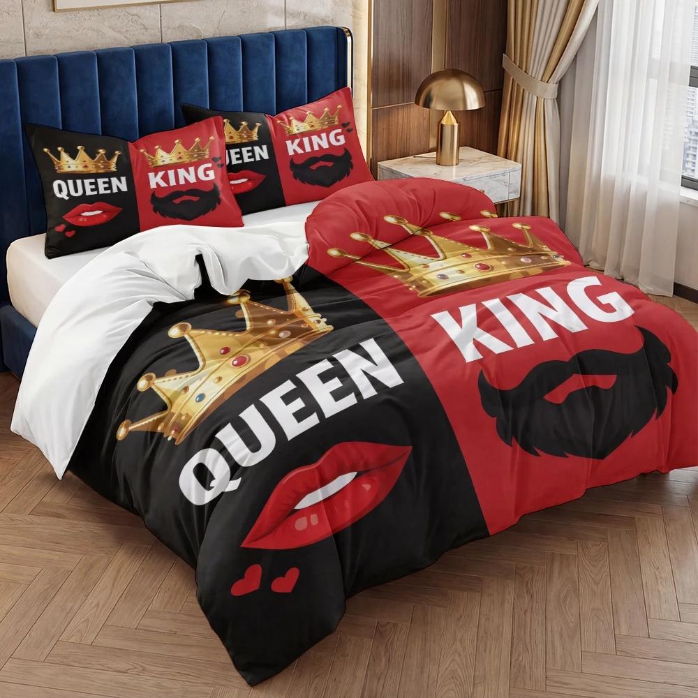 3 Piece Set King Queen Lipprint Pattern Valentine's Day Quilt Set,Including 1 Duvet Cover and 2 Pillowcases(excluding Padding)
