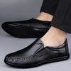 Men's Cross-Season Leather Shoes: Breathable Top Layer Cowhide, Perforated Casual Design for Middle-Aged Men, Available in Large Sizes