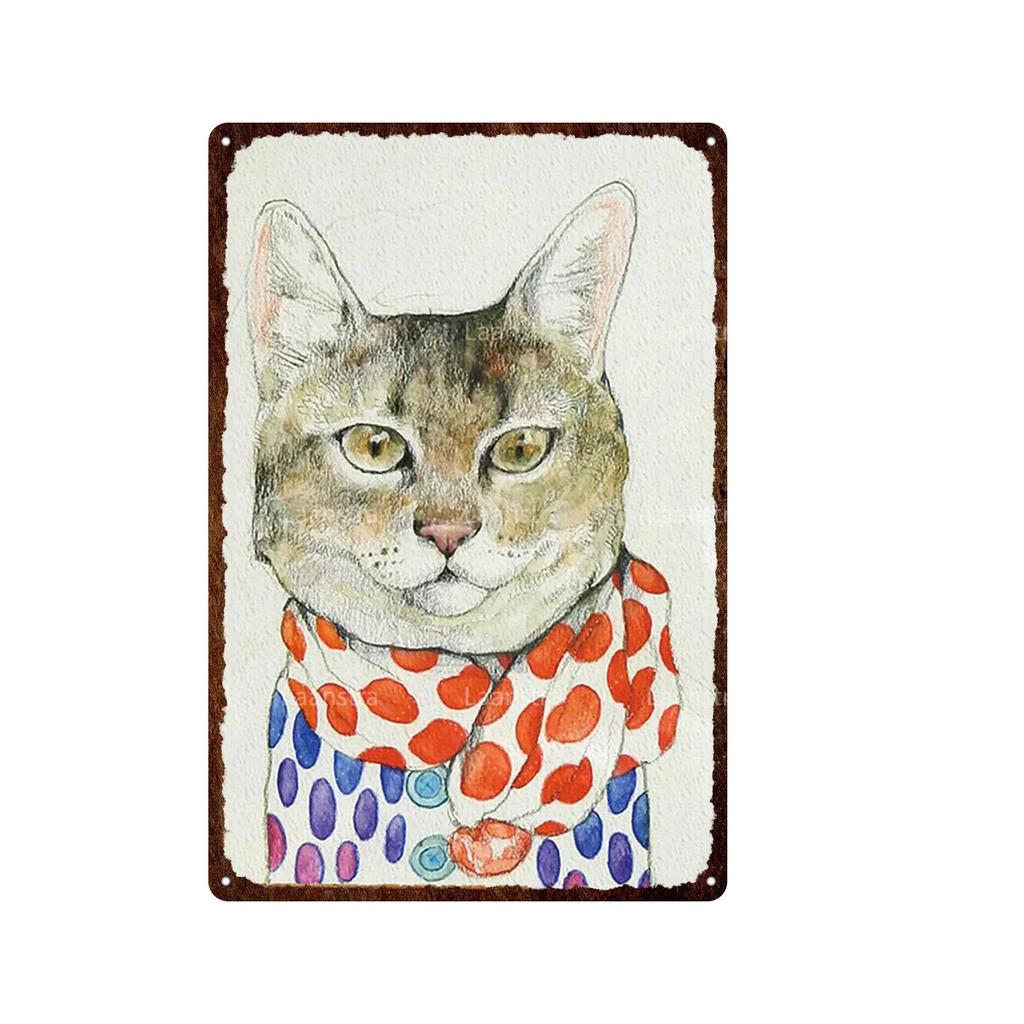 Cute Animal Funny Cat Metal Signs Vintage Metal Sign Painting Plate for Bar Club Pet Shop Decor Retro Poster Wall Decor Painting