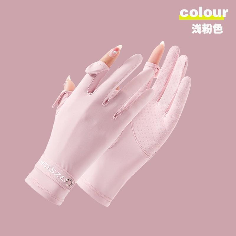 Summer ice silk sunscreen gloves women's non-slip high elastic breathable touch screen outdoor driving cycling UV protection gloves