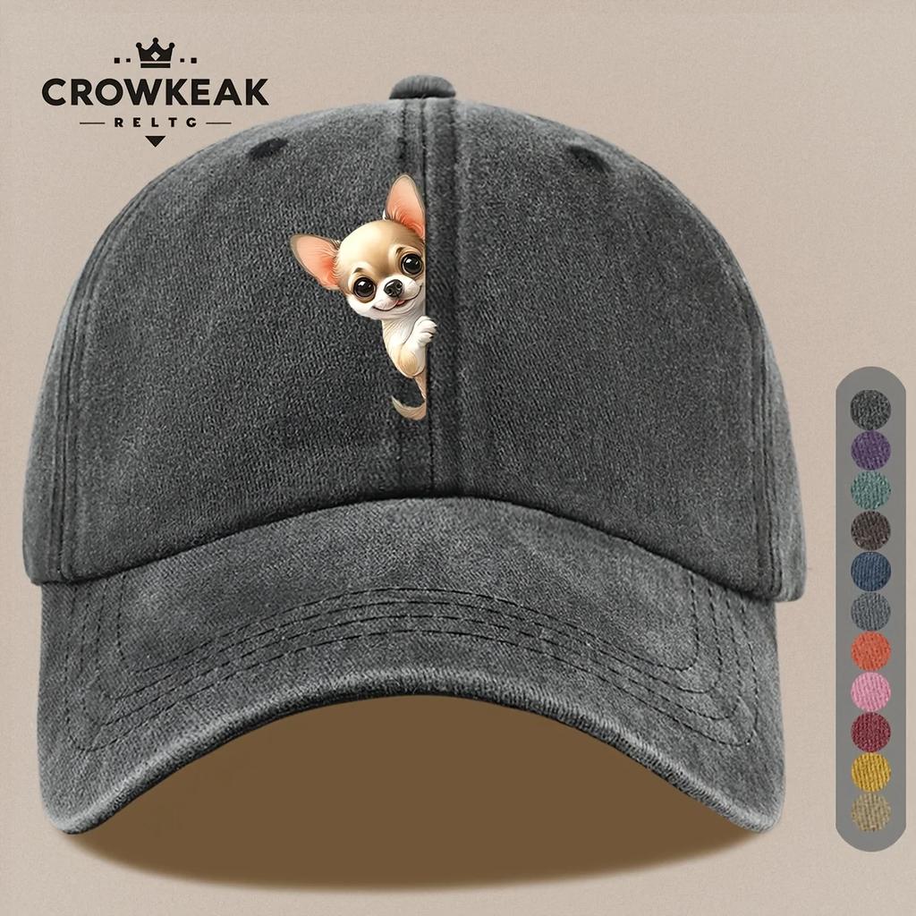 Pc Niedliches Cartoon Chihuahua Muster Gedruckte Baseballkappe Sommer Lässiges Bekleidungszubehör Schwarze Papa Trucker-Kappe Atmungsaktiv und