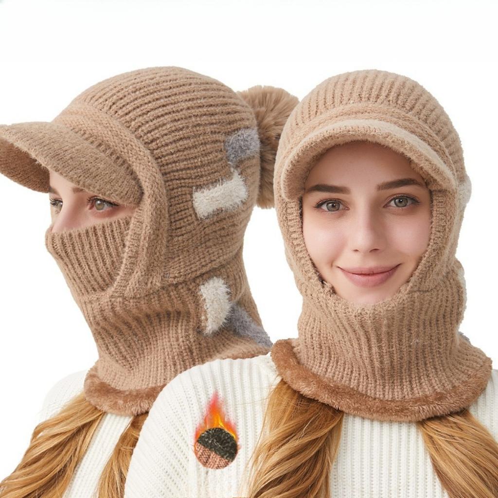 Knitted Hat, Ladies' Hat, Thickened, Face Covering, Hat, Scarf, Jumpsuit, Warm Hat, Ear Protection Hat