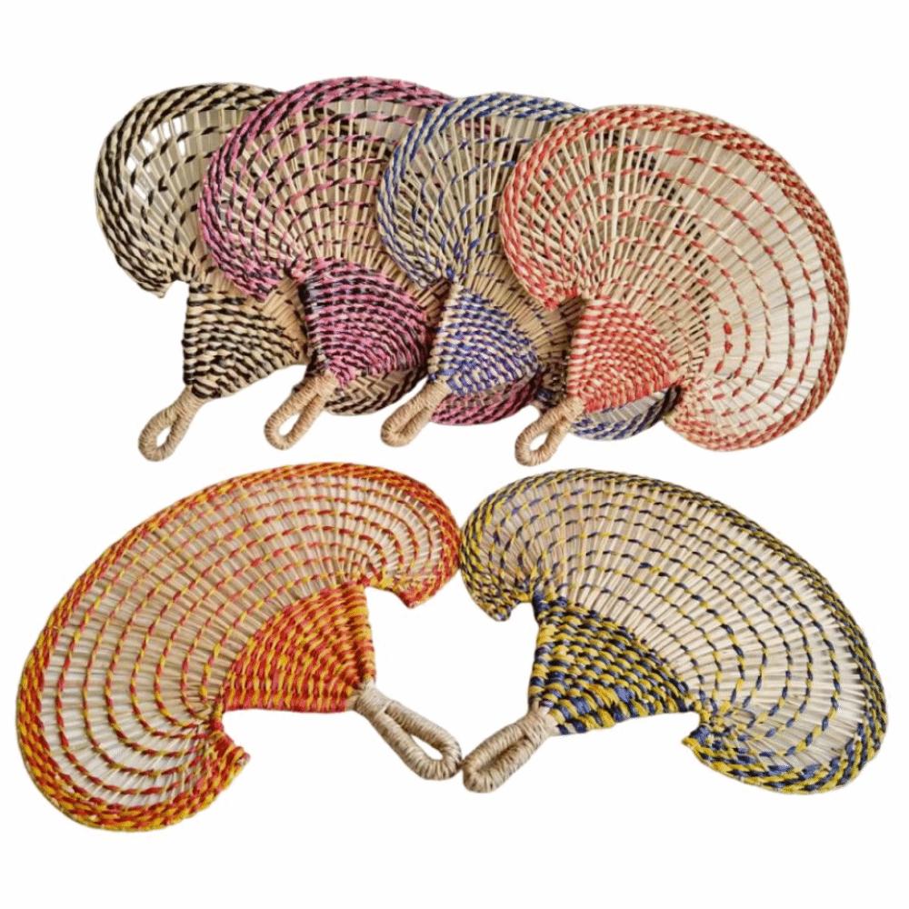Bohemian Decorative Handmade Fan Colorful Hand Braided Fan Durable Hand-woven Straw Fan  Outdoor
