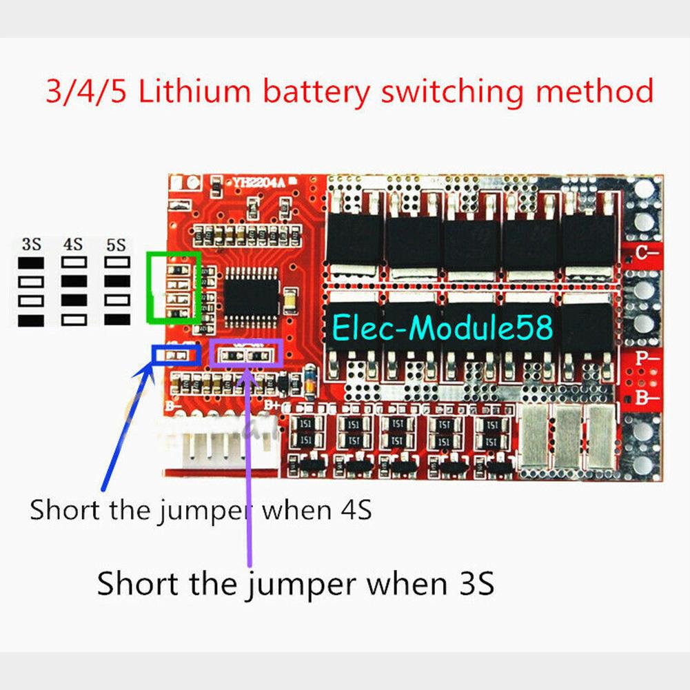 50A BMS Protection Board Balance for 3s 4s 5s 12.6V 16.8V 21V Li-ion Cell Bat with Balance Power Tool Inverter Solar Energy
