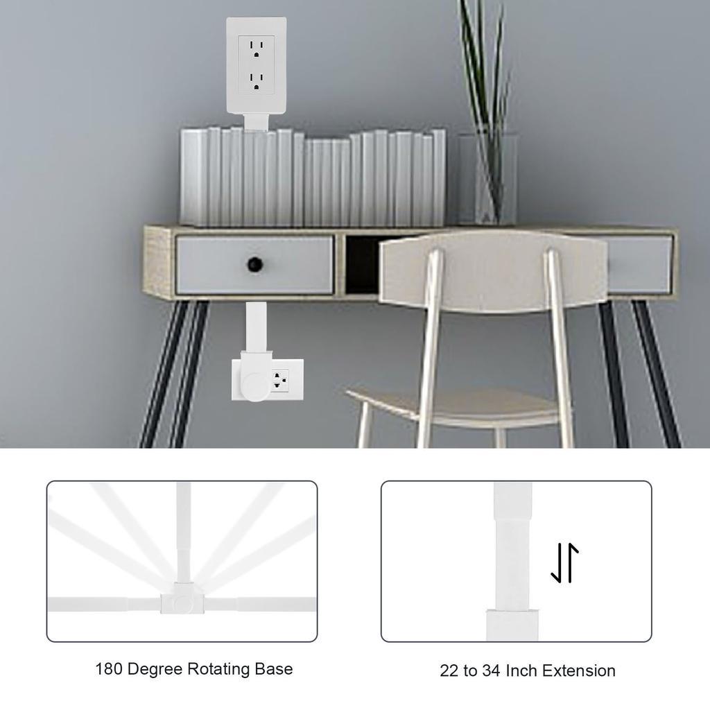 Electrical Outlet Extender  Flame Retardant Flexible Placement 22 To 34 Inch Extension Rotatable Power Strip for Sofa Desk