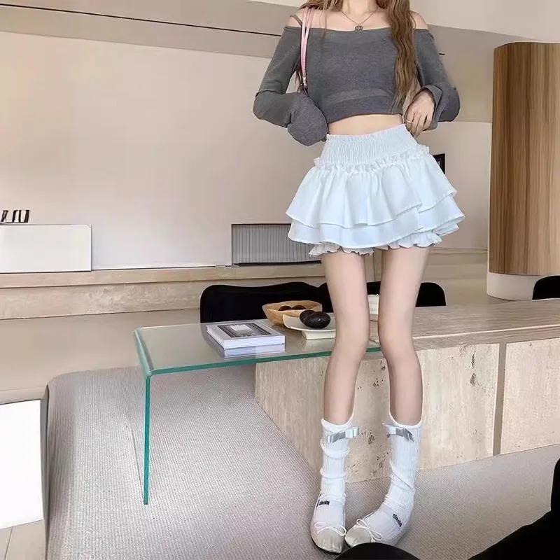 Mini Skirt Cute Sexy Balletcore Elastic High Waist Ball Gown Ruffle Patchwork Lolita Short Korean Sweet Y2K Women Clothing