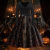 Women's Vintage Long Sleeve Halloween Print V-Neck Flared Dress for Party