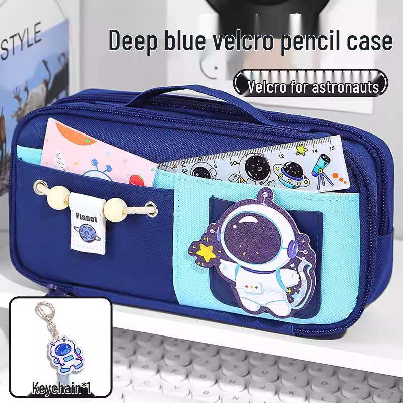 Send Astronaut Velcro! Boys' Black Dirt-Resistant Pencil Case, Hand-Carry, Large Capacity, New 2025 Style.