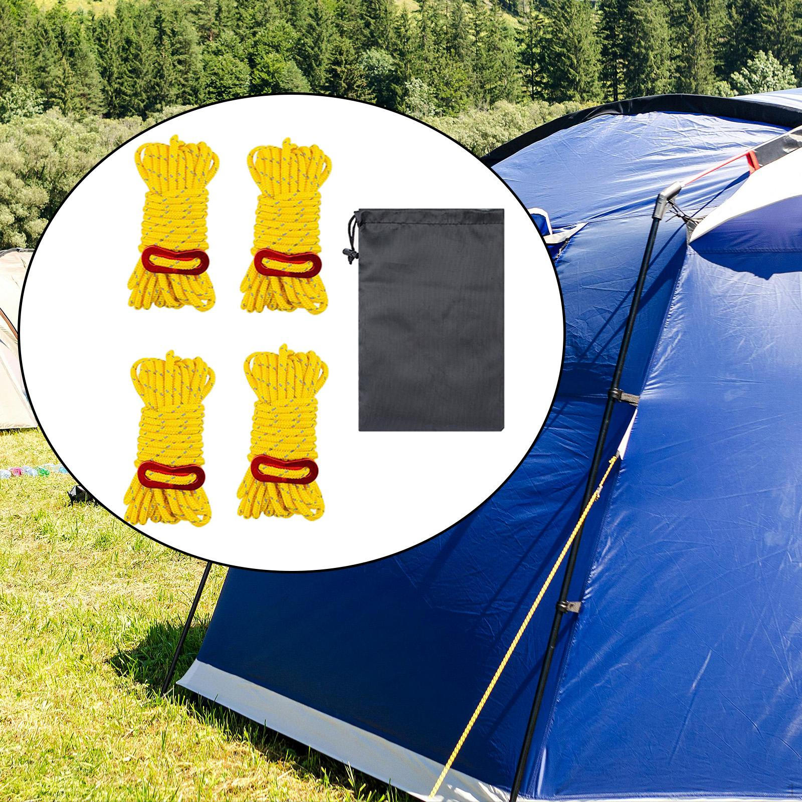 

4 шт., светоотражающие веревки для скалолазания, сверхмощные с сумкой для хранения, шнуры для палаток для лагеря Yellow