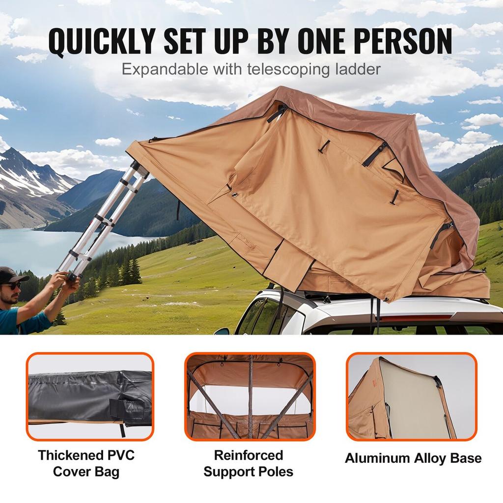Rooftop Tent Hard Shell 2-3 Person Waterproof for Jeep SUV Truck w/ Ladder