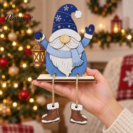 Festive Indoor Room Ornaments Christmas Gnome Wooden Ornament, 2D Tomte Santa Figurine with Hanging Boots, Tree Holiday Shelf Sitter for Mantel