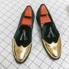Men Wedding Tassels Leather Casual Shoes Luxury Designer Pointed Gold Sequin Loafers Brand Dress Evening Footwear Zapatos Hombre