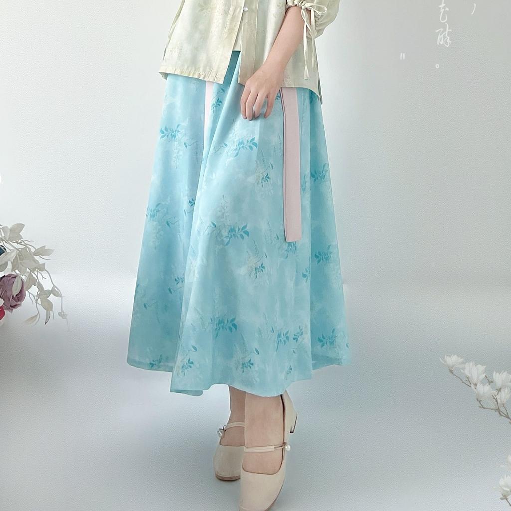 Chinese Tang Dynasty Style Hanfu Printed Tang Robe Top Waist Skirt Modified Daily Suit For Women