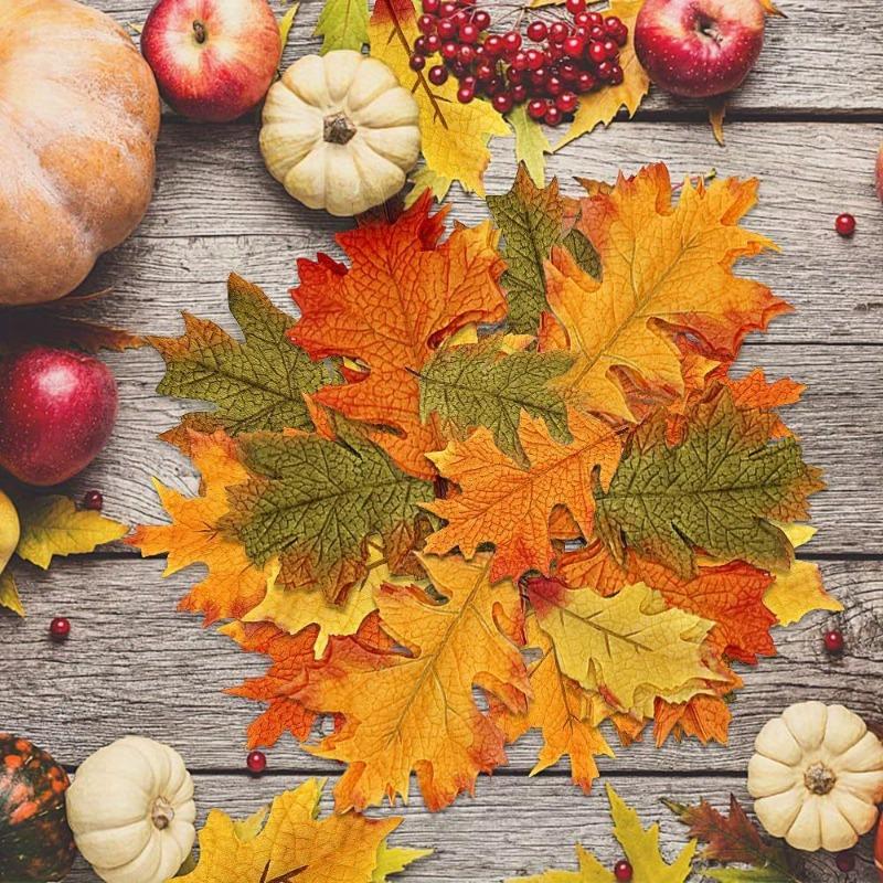 100pcs Autumn Maple Leaf Artificial Autumn Leaves for Fall Crafts Gift Wrapping Table Centerpiece Decorations Holiday Halloween