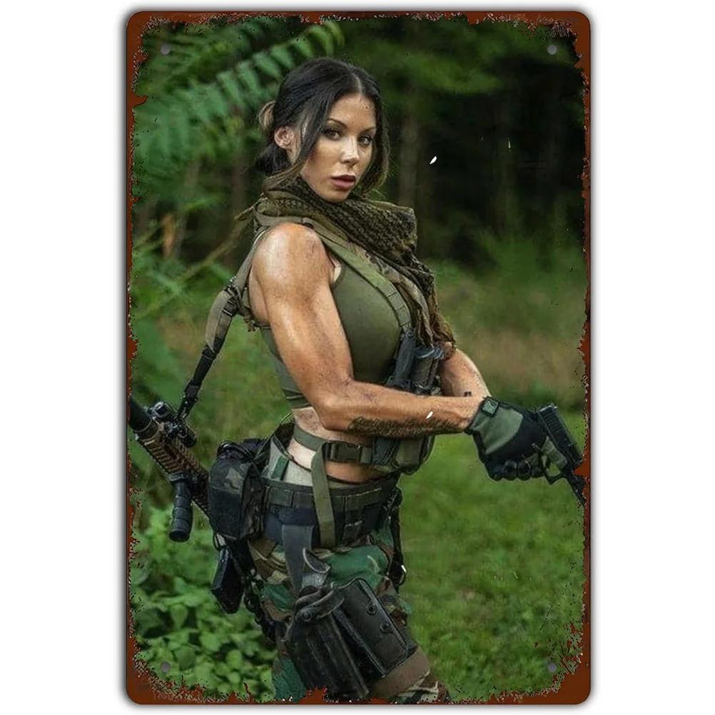 Vintage Metallblechschilder Militärische Pin-up-Mädchen Wandposter Schild Eisenmalerei Dekoration für Garage Spielzimmer Zuhause Café Club