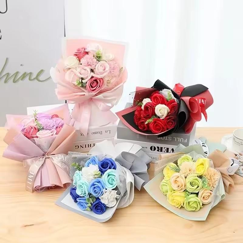 Valentine's Day Qixi Rose Eternal Flower Bouquet Finished Product Premium Feel Carnation Scented Soap Flower Teacher's Day Gift