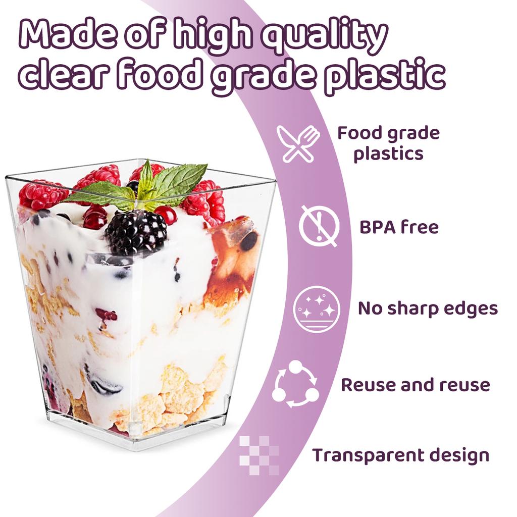 50Pcs Mini Dessert Cup with Lids Spoons 60ml Plastic Dessert Ice Cream Cup DIY Dessert Home Festival Wedding Party Supplies