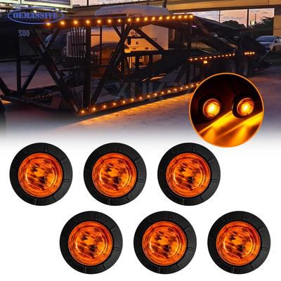 6Pcs 3/4" Waterproof Round LED Side Marker Lights Amber Yellow 12V 24V Indicator Signal Lamp for Trailer Truck Van Camper Boat