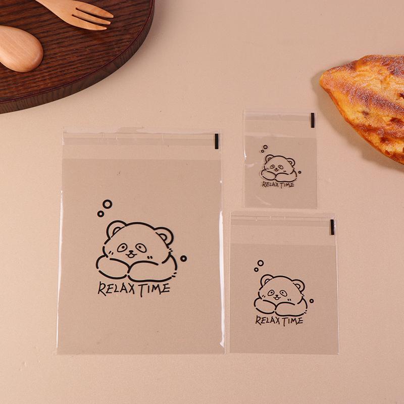 100 de bucăți cu model de urs de desene animate, paine transparentă, ambalaj cadou, pungă cu auto-sigilare, binecuvântare de zi cu zi fericită, pungi pătrate Opp imprimate
