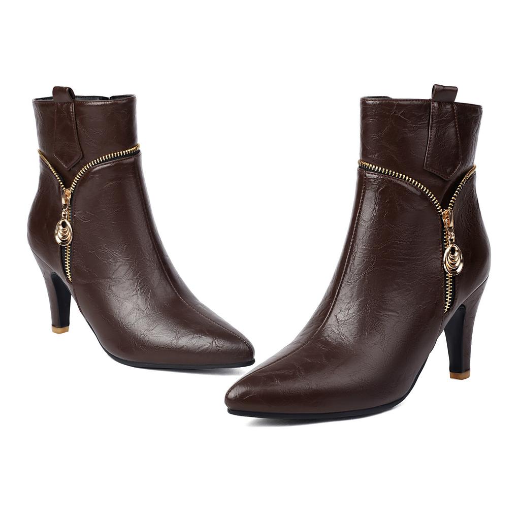 Concise Ankle Boots Women's Zipper Stiletto Office Lady Business Work Shoes