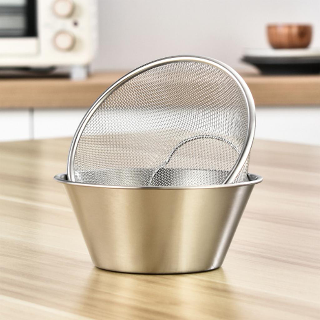 2 Pcs Mini Colander & Food Strainer, 304 Stainless Steel Small Mixing Colanders Bowl, 5.51 x 2.36 Inches