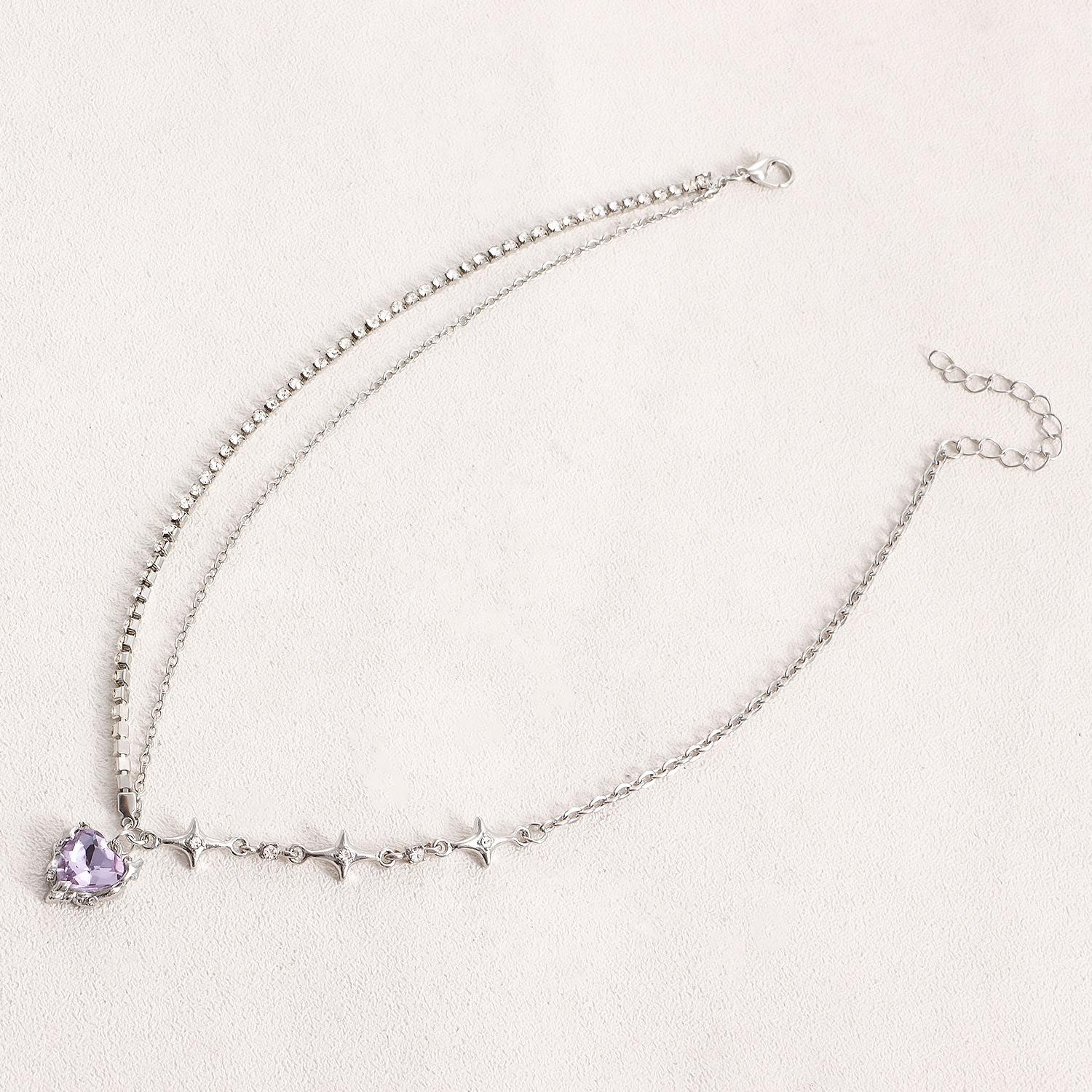 Sweet and cool purple gradual change love necklace female, neck chain collarbone chain female necklace niche Internet