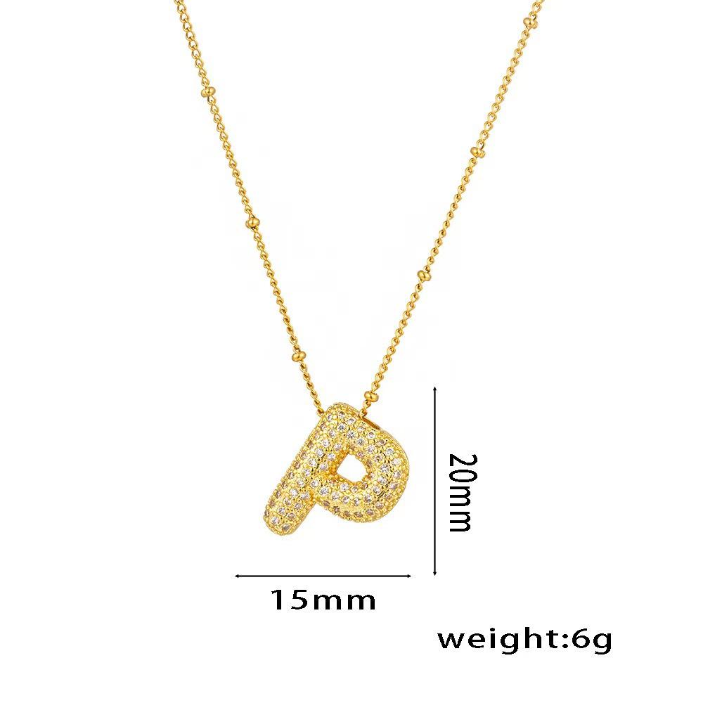 18K Gold-Plated Copper Necklace with Micro-Inlaid Zirconia & 26 Letter Pendant - Classic and Versatile European-American Jewelry