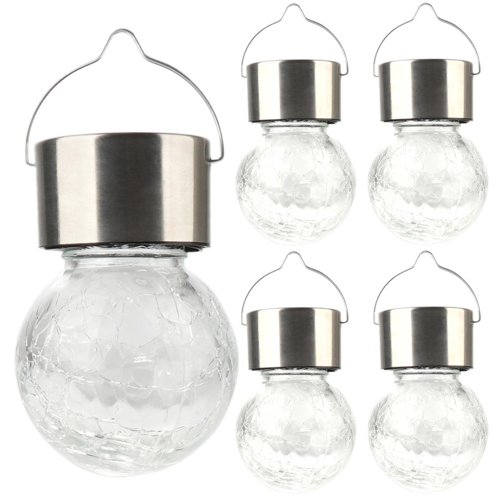 Solar Hanging Light Outdoor Cracked Glass Ball Lantern for Yard Patio Fence Tree White Light